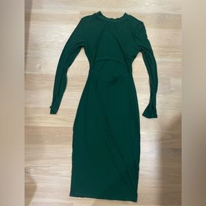 Green bodycon dress with crop top type slit